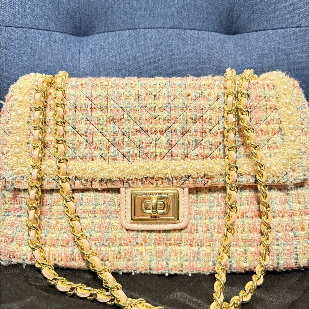 Karl Lagerfeld Cream Gold Quilted Shoulder Bag sling bag amazing bag